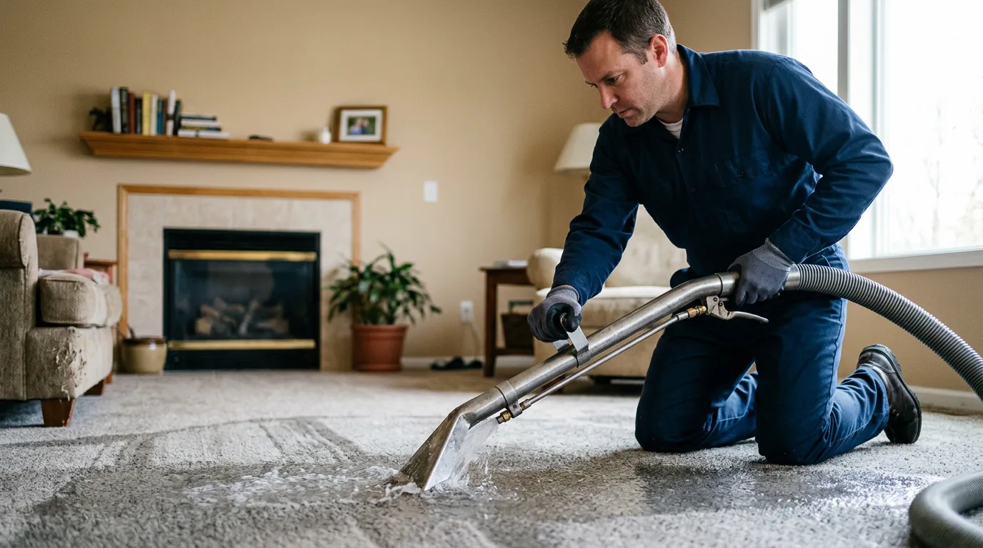 Water damage restoration technician working near Hustonville, KY